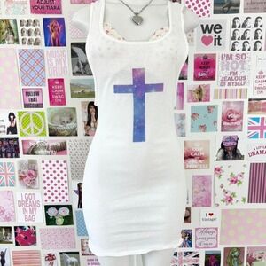 y2k galaxy cross graphic ribbed dress size S/M